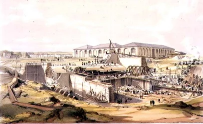 Budowa Maszynowni Stacjonarnej, Camden Town, 28 kwietnia 1837 r., ryty przez artystę