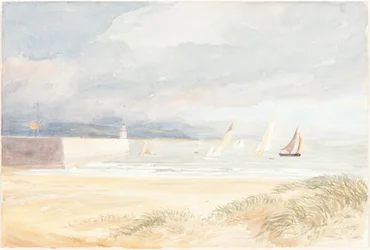 Scena brzegowa z żaglówkami (Portland, Dorset?)