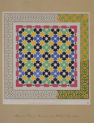 Mozaika in dado wnęki w Sali Dwóch Sióstr, Alhambra, z „Arabskich Starożytności Hiszpanii”, opublikowana w 1812 r.