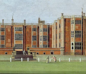 Widok Temple Newsam House, ok. 1750 (olej na płótnie) (szczegół z 128852, ukazujący centralną część fasady)