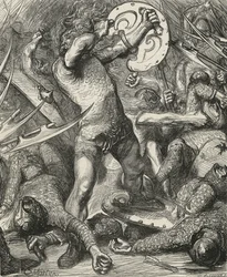 Hereward przedziera się przez zastępy Normanów