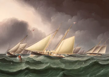 Boja Columbia i Wenonah okrążająca południowo-zachodnią mierzeję, autor: James E. Buttersworth