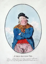 Prawdziwa brytyjska smoła, opublikowana przez Hannah Humphrey w 1795 r. (akwaforta ręcznie kolorowana)