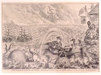 Brytyjski Tars holujący duńską flotę do portu, 1807