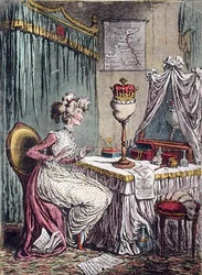 Contemplations on a Coronet, wydana przez Hannah Humphrey w 1807 r. (akwaforta ręcznie kolorowana z akwatintą)
