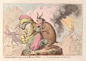 Zaklęcia ostatnio widziane w Górach Walii lub Shon-ap Morgans Reconcilement to the Fairy Princess, wyd. 1796 (grawerowanie ręcznie kolorowane)