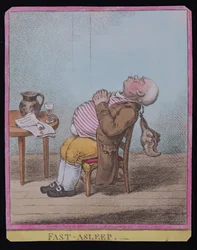 Fast Asleep, opublikowana przez Hannah Humphrey w 1806 r. (akwaforta ręcznie kolorowana) (patrz także 189789)