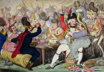 Fatigues of the Campaign in Flanders, opublikowane przez Hannah Humphrey w 1793 roku (ręcznie kolorowana akwaforta)