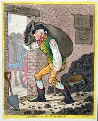 Georgey in the Coal-Hole, wydana przez Hannah Humphrey w 1801 r. (akwaforta ręcznie kolorowana)