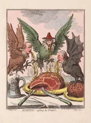 Harpie bezczeszczą święto, wyd. 1799 (ręcznie kolorowane grawerowanie)