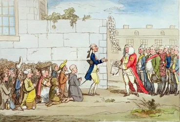Irlandzka wdzięczność, opublikowana przez Hannah Humphrey w 1782 r. (akwaforta ręcznie kolorowana)