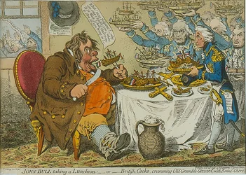 John Bull biorąc lunch, 1798 (kolorowa akwaforta)