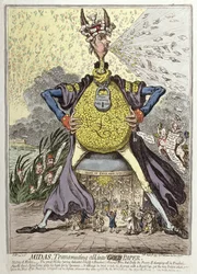 Midas Transmuting all into Gold Paper, opublikowany przez Hannah Humphrey w 1797 r. (akwaforta ręcznie kolorowana)