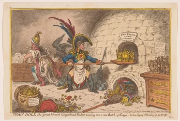 Napoleon piecze nową porcję królów, 1806 Tiddy-Doll, wielki francuski-piekarz piernikowy; rysowanie nowej Partii Królów (tytuł na obiekcie)