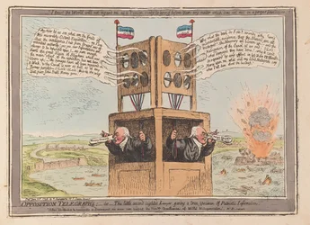 Telegrafy opozycyjne, czyli mały dwuwzroczny prawnik podający prawdziwy egzemplarz Informacji Patriotycznej, wyd. 1798 (ręcznie kolorowane grawerowanie)