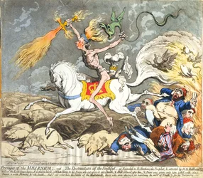 Presages of the Millennium, wydane przez Hannah Humphrey w 1795 r. (akwaforta ręcznie kolorowana, grawerowanie i akwatinta)