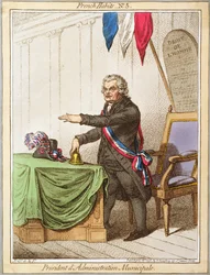 President dAdministration Municipale, tablica 5 z French Habits wydana przez Hannah Humphrey w 1798 (kolorowa akwaforta)