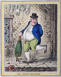 Sad Sloppy Weather, opublikowana przez Hannah Humphrey w 1808 r. (akwaforta ręcznie kolorowana)