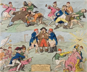 Sans-Culottes Feeding Europe with the Bread of Liberty, wyd. Hannah Humphrey w 1793 r. (akwaforta ręcznie kolorowana)