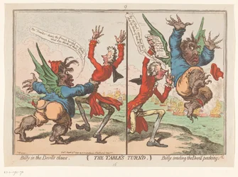 Spotprent op William Pitt i Charles Fox, 1797 Obrót stołu (tytuł na obiekcie)