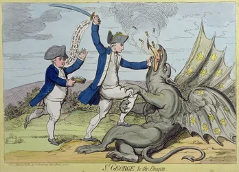Św. Jerzy i smok, wydana przez Hannah Humphrey w 1782 r. (akwaforta ręcznie kolorowana)