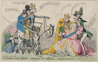 Poskromienie złośnicy: Katherine und Petruchio, czyli Współczesny Kichot, wyd. S.W. Fores w 1791 (akwaforta ręcznie kolorowana)