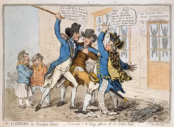 The Caneing in Conduit Street, wydana przez Hannah Humphrey, 1796 (akwaforta ręcznie kolorowana)