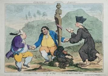 Koalicja-Taniec, wydana przez Williama Humphreya w 1783 r. (akwaforta ręcznie kolorowana)