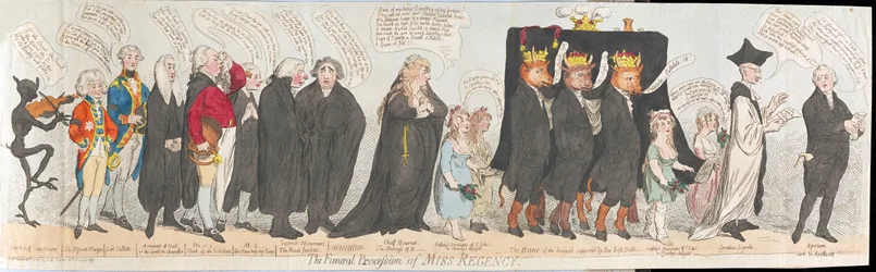 Kondukt pogrzebowy Miss Regency, wyd. 1789 (grawerowanie ręcznie kolorowane)