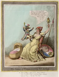 The Genius of France Nursing her Darling, opublikowany przez Hannah Humphrey w 1804 roku (ręcznie kolorowana akwaforta)