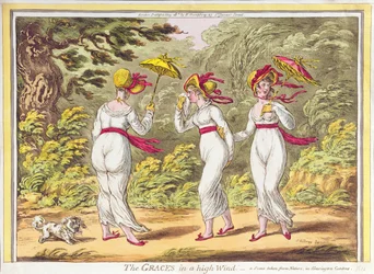 Gracje na silnym wietrze, scena zaczerpnięta z Natury w Kensington Gardens, wyd. autorstwa Hannah Humphrey, 1810