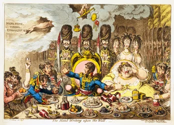 Ręczne pisanie na ścianie, wyd. 1803 (ręcznie kolorowane grawerowanie)