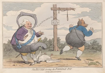The Kettle Hooting the Porridge-Potter, wyd. 1782 (grawerowanie ręcznie kolorowane)
