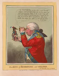 Król Brobdingnag i Guliwer, wyd. 1803 (ręcznie kolorowane grawerowanie)