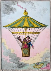 Spadochron narodowy, czyli John Bull prowadzony do obfitości i emancypacji, wydany przez Hannah Humphrey w 1802 r. (akwaforta ręcznie kolorowana)