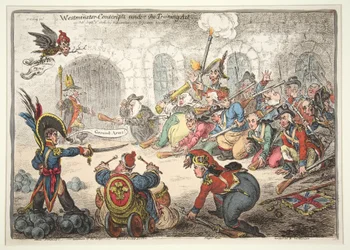 Westminster-poborowi zgodnie z ustawą o szkoleniu, 1806 (ręcznie kolorowe grawerowanie)
