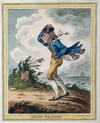 Windy Weather, opublikowana przez Hannah Humphrey w 1808 r. (akwaforta ręcznie kolorowana)