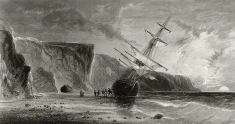 Północ we wrześniu, grawerowane przez G. Ulmana, z „Arctic Explorations in the Years 1853, 54, 55”, tom I, autorstwa doktora Elisha Kent Kane (1820-57), opublikowanej w Filadelfii, 1856