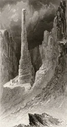 Pomnik Tennysona, wygrawerowany przez J. McGoffina, z „Arctic Explorations in the Years 1853, 54, 55”, tom I, autorstwa doktora Elisha Kent Kane (1820-57), opublikowanego w Filadelfii, 1856
