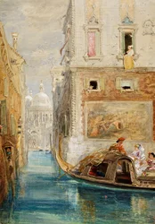 Gondola w Wenecji z Santa Maria della Salute w oddali