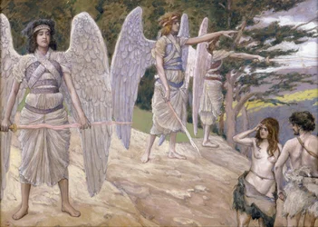 Adam i Ewa wypędzeni z raju - Tissot, James Jacques Joseph (1836-1902) - 1896-1902 - Gwasz na papierze - 22,6x31,7 - Muzeum Żydowskie, Nowy Jork