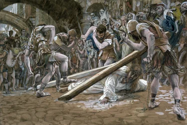 Chrystus upada pod krzyżem, ilustracja do życia Chrystusa, ok. 1884-96 (toaleta i gwasz na tekturze)