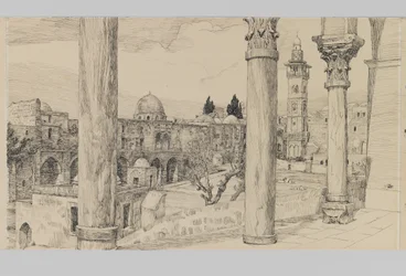 Esplanade of the Haram, ilustracja z Życia naszego Pana Jezusa Chrystusa (tusz i grafit na tekturze)