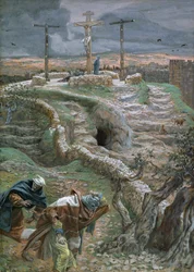Jezus samotny na krzyżu, ilustracja do życia Chrystusa, ok. 1884-96 (toaleta i gwasz na tekturze)