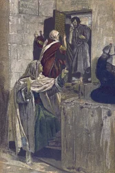 Pierwsze zaparcie się św. Piotra - Pierwsze zaparcie się św. Piotra - z „Życia naszego Pana Jezusa Chrystusa”” - 1899 James Tissot - La vie de notre seigneur Jesus Christ, Jacques Joseph (Jacques Joseph) Tissot dit James Tissot (1836-1902)