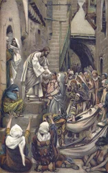 Całe miasto zebrało się u drzwi - Całe Miasto zostało zebrane u drzwi - z „Życia naszego Pana Jezusa Chrystusa”” - 1899 James Tissot - I całe miasto zebrało się u swoich drzwi - Mark 1: 33 - Życie naszego Pana Jezusa Chrystusa, autor: