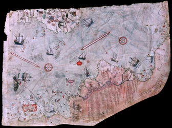 Mapa Piri Reis Haritasi ukończona w 1513 r. MUZEUM PAŁACOWE TOPKAPI, STAMBUŁ, TURCJA.