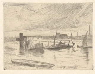 Świt Battersea (molo Cadogan), z zestawu Tamizy (seria szesnastu rycin przedstawiających sceny nad Tamizą i inne tematy)