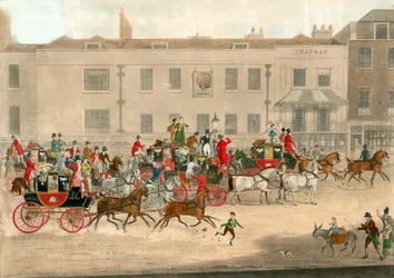 North Country Mails at the Peacock, Islington (James Pollard, 1821)