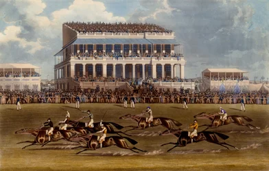 Grand Stand at Epsom Races, grafika Charlesa Hunta, 1836 (akwatinta)